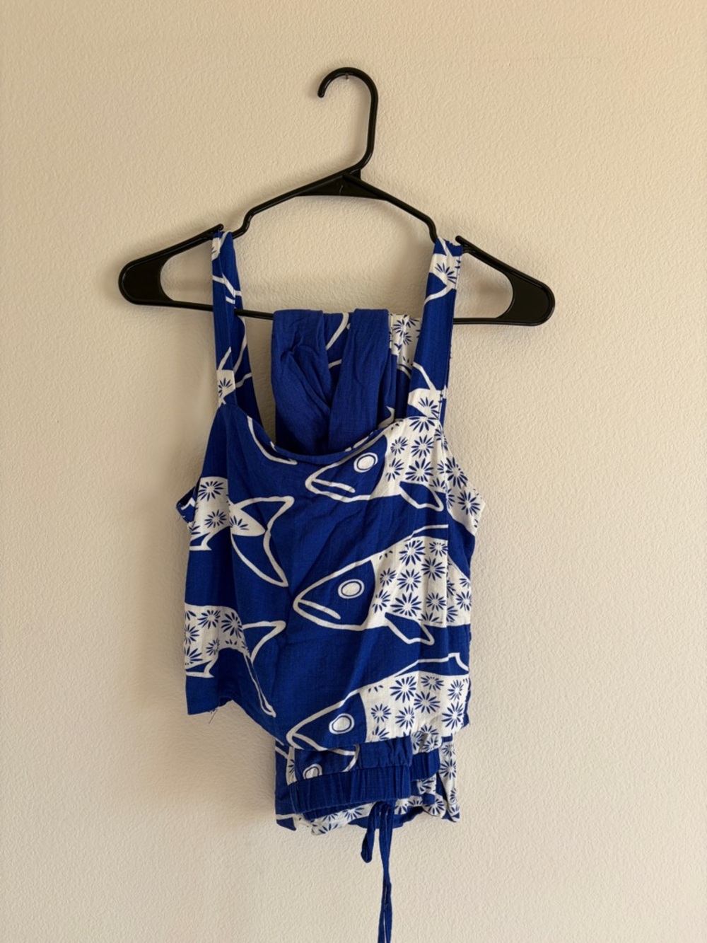 Blue and White Fish Print Tank Top and pant set
